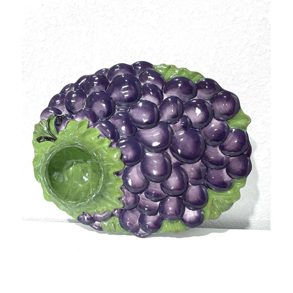 Celebrating Home Grape Platter Stoneware Collection Purple Green Glossy 16"x13"